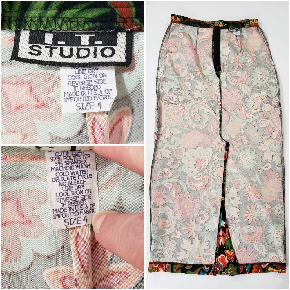 80s Maxi Skirt in Bold Jacobean Print - med