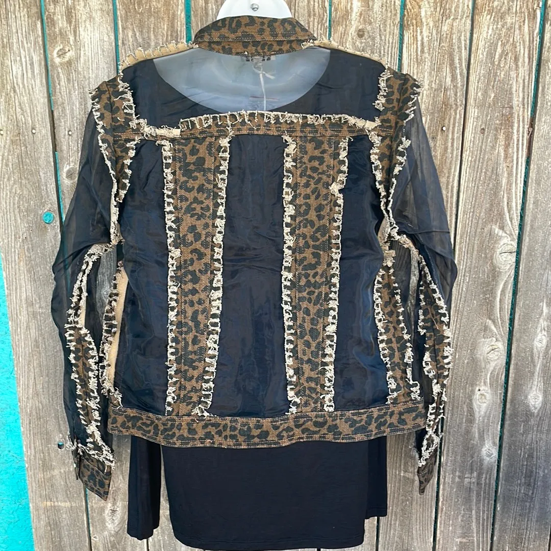 Adore Cheetah Denim Jacket w/ Sheer Panels