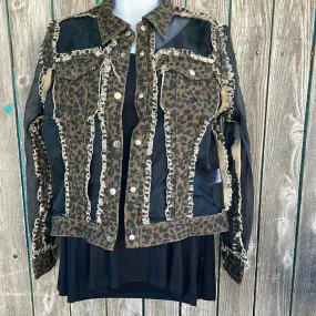 Adore Cheetah Denim Jacket w/ Sheer Panels