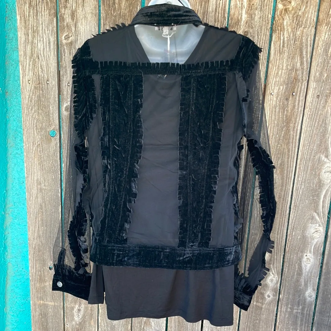 Adore Velvet Denim Style Jacket w/ Sheer Panels