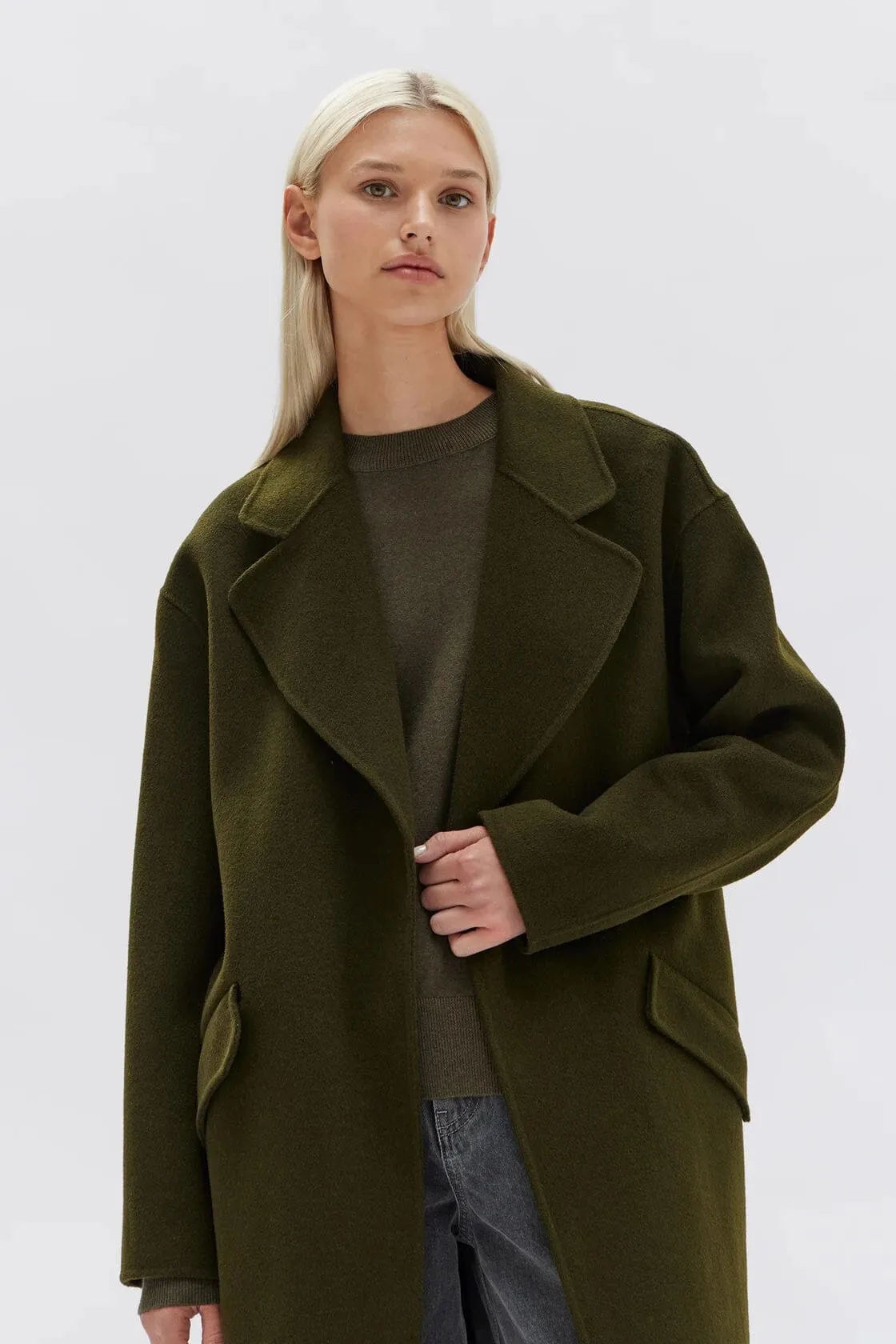 Assembly Label Sadie Single Breasted Wool Coat- Forest