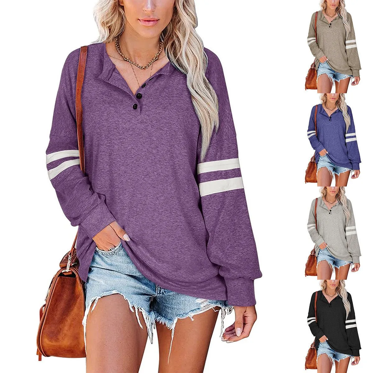 Baseball Tee Inspired Oversized Button Neck Shirt