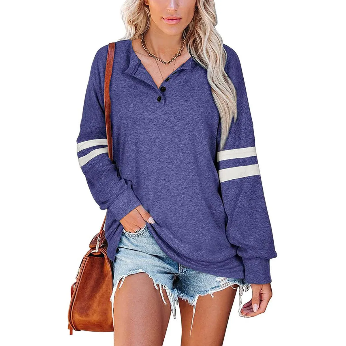 Baseball Tee Inspired Oversized Button Neck Shirt