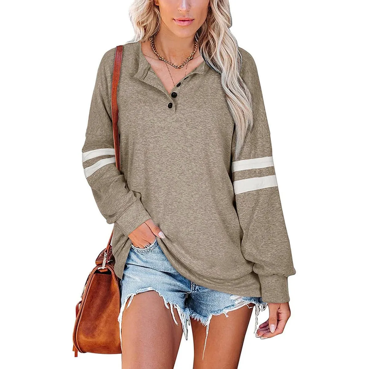 Baseball Tee Inspired Oversized Button Neck Shirt