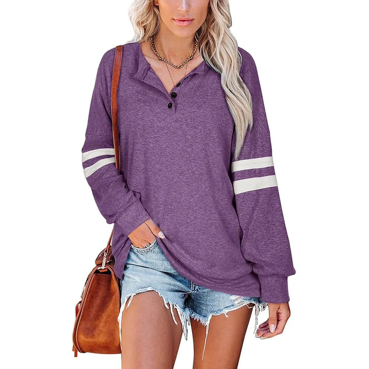 Baseball Tee Inspired Oversized Button Neck Shirt