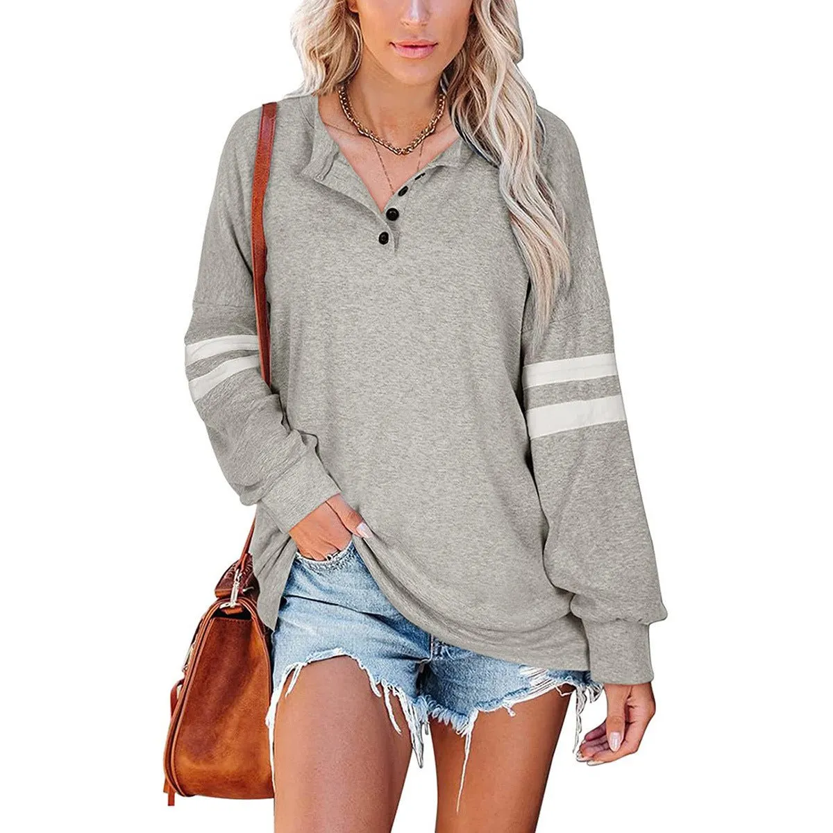 Baseball Tee Inspired Oversized Button Neck Shirt