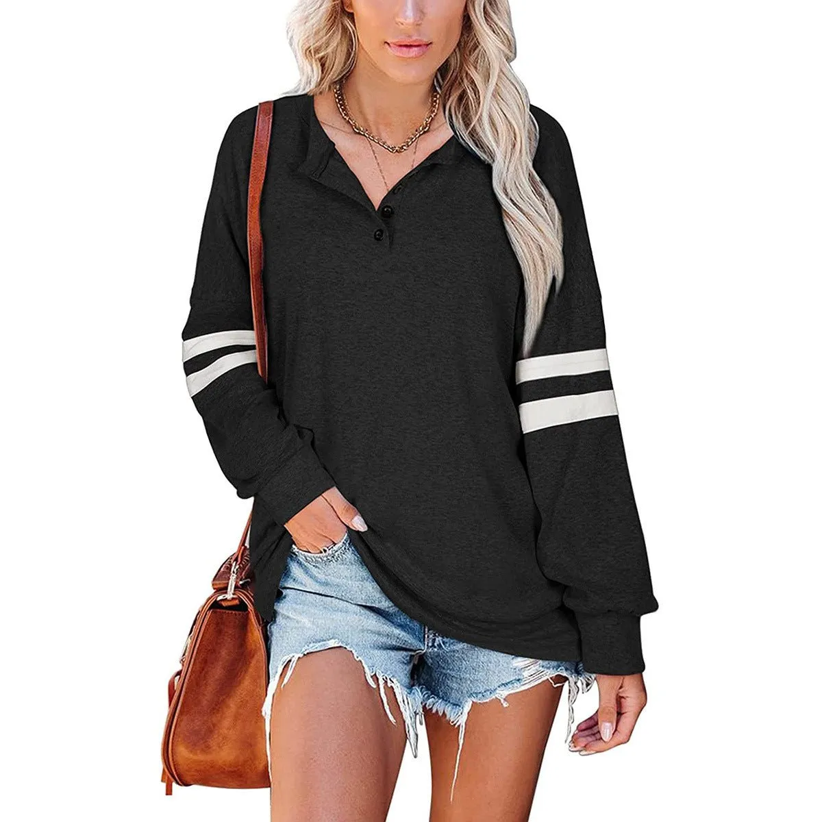 Baseball Tee Inspired Oversized Button Neck Shirt