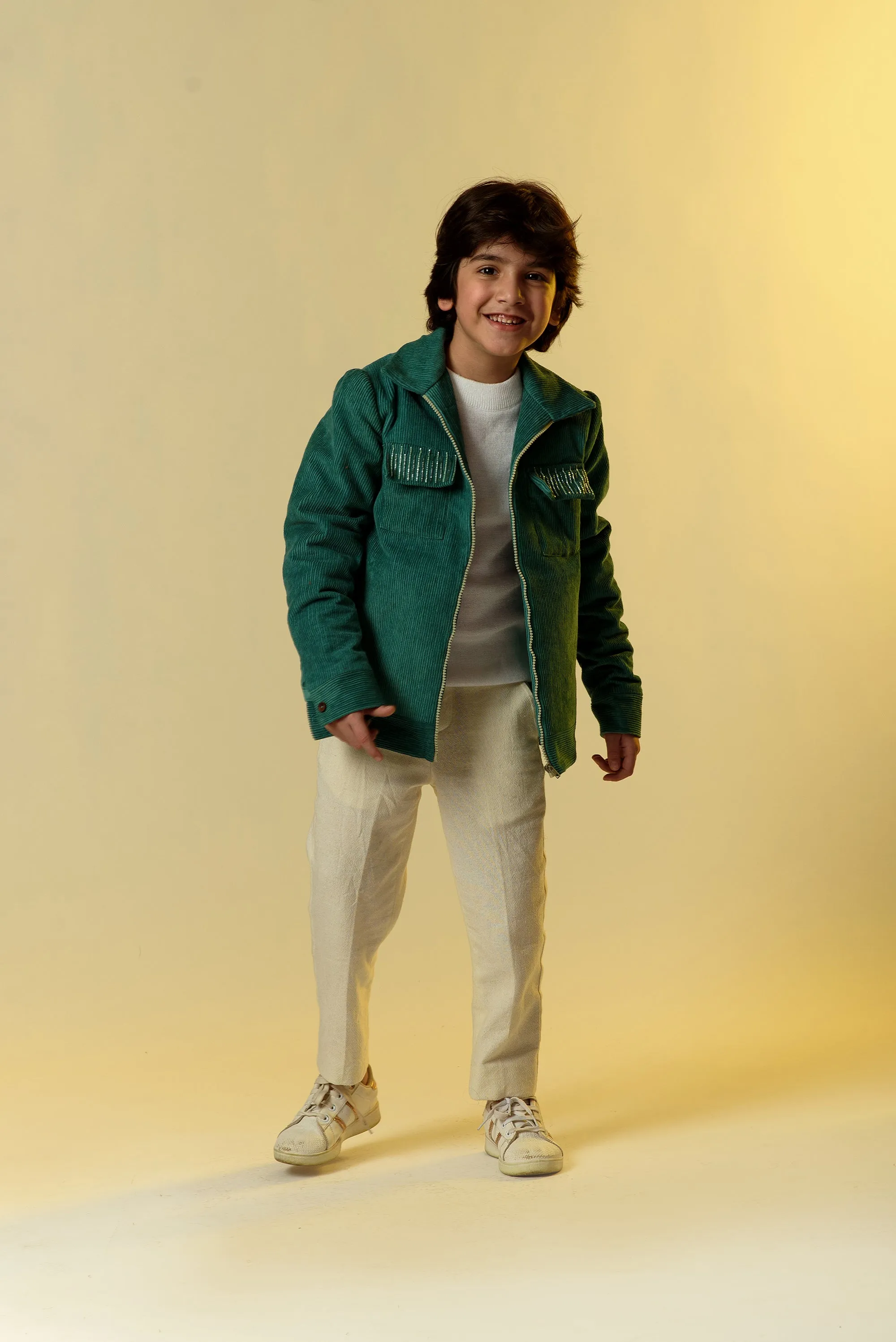 Beryl Dapper- Green Organic Corduroy Jacket For Boys