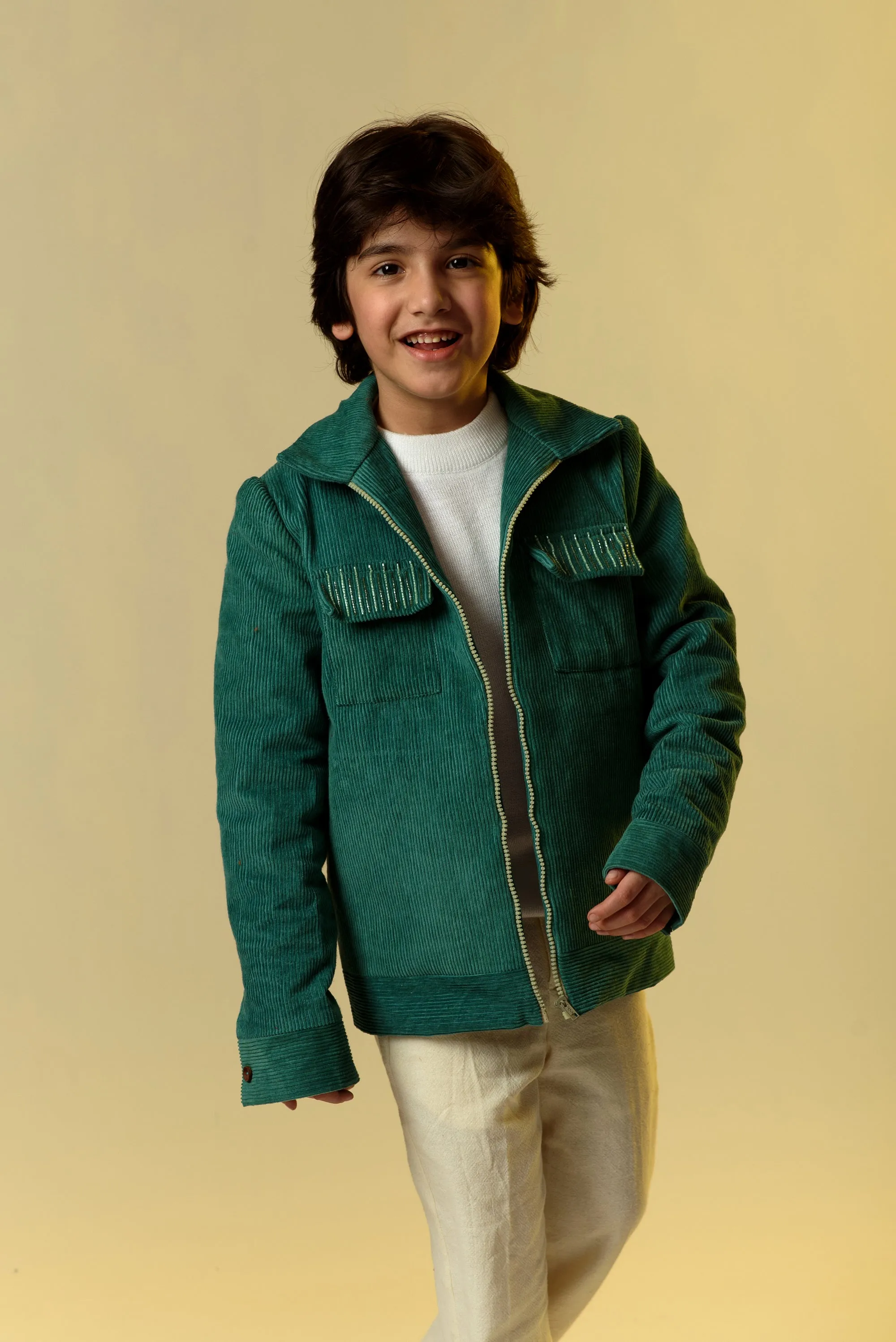 Beryl Dapper- Green Organic Corduroy Jacket For Boys