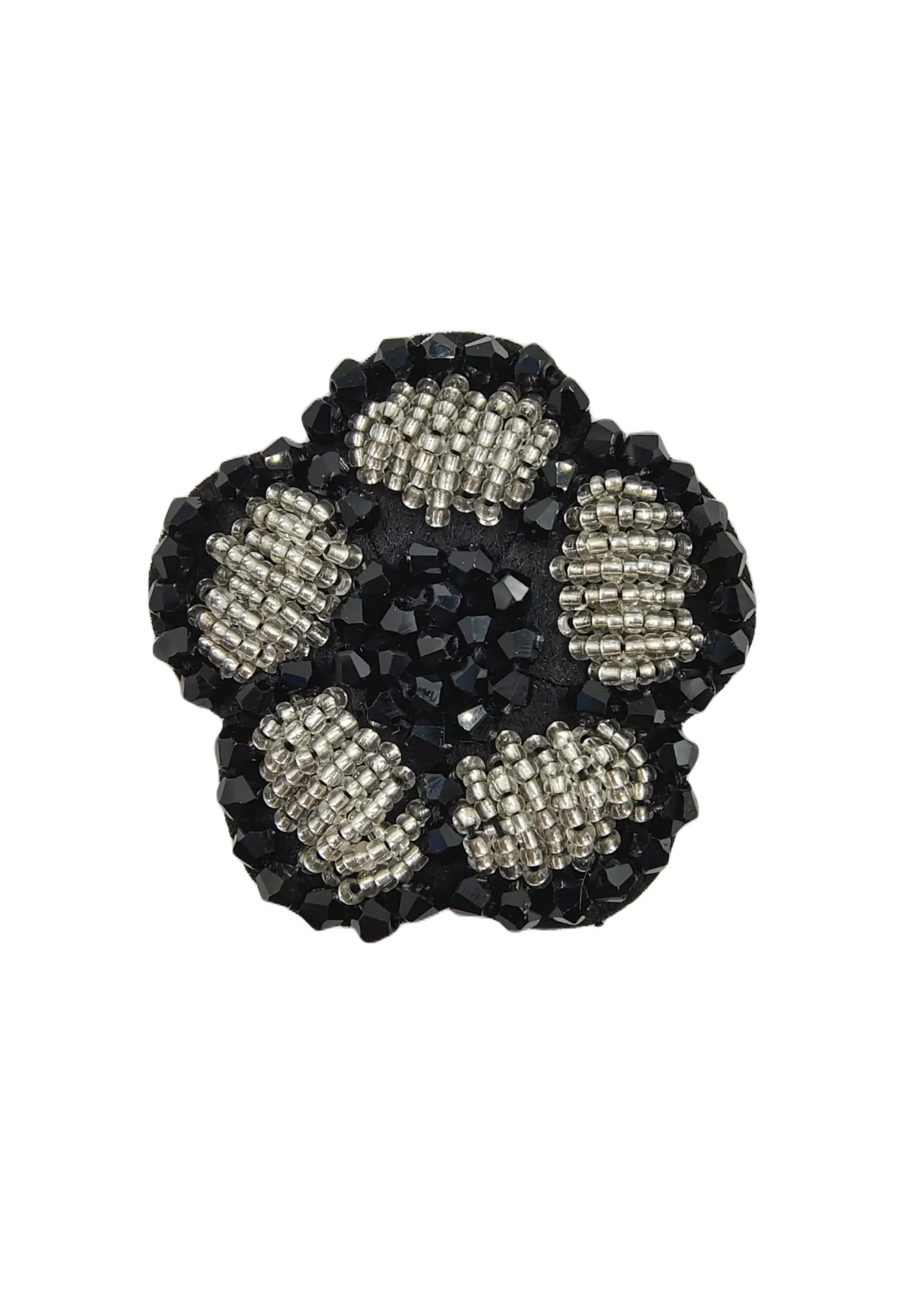 Black & Silver Beaded  Flower Style Sew Patch