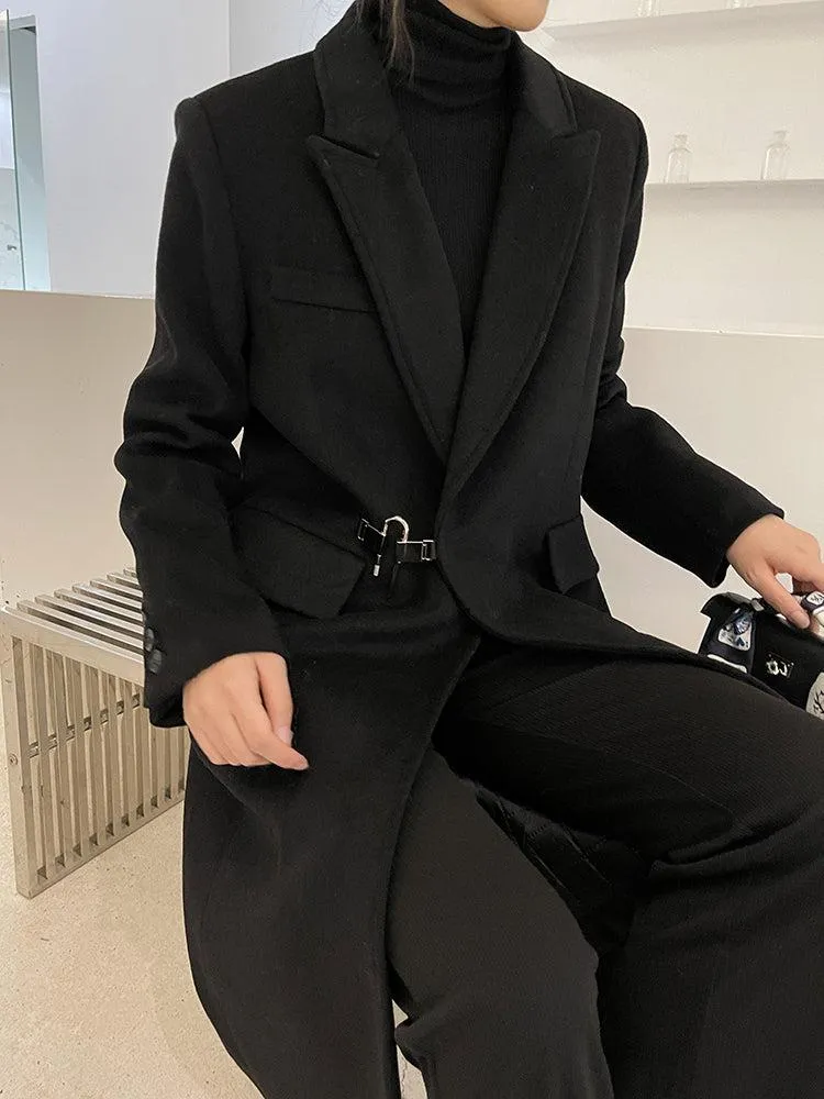 Black Thicken Wool Overcoat