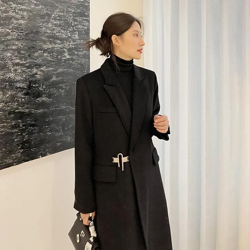 Black Thicken Wool Overcoat