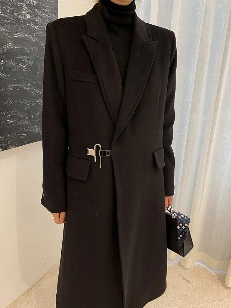 Black Thicken Wool Overcoat