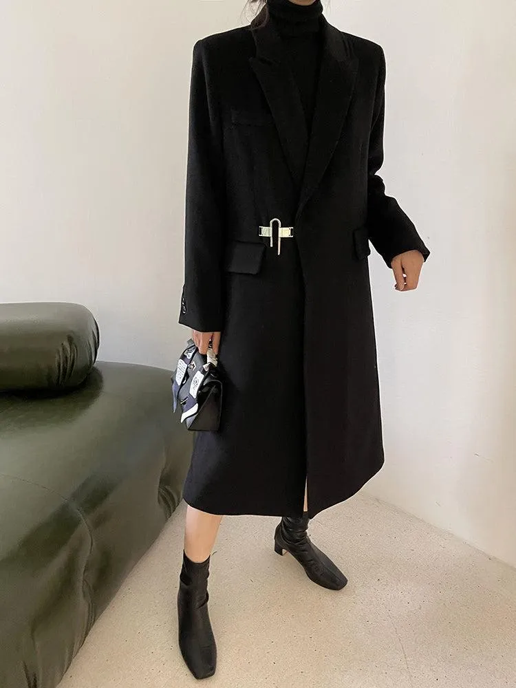 Black Thicken Wool Overcoat