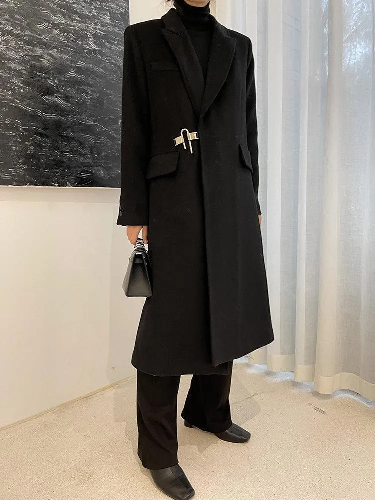 Black Thicken Wool Overcoat