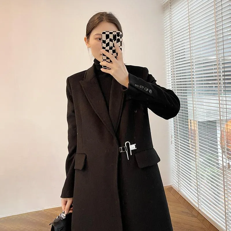 Black Thicken Wool Overcoat