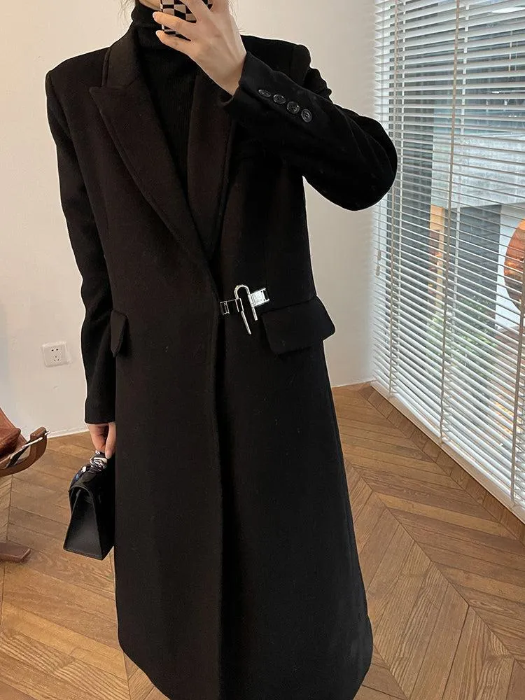 Black Thicken Wool Overcoat