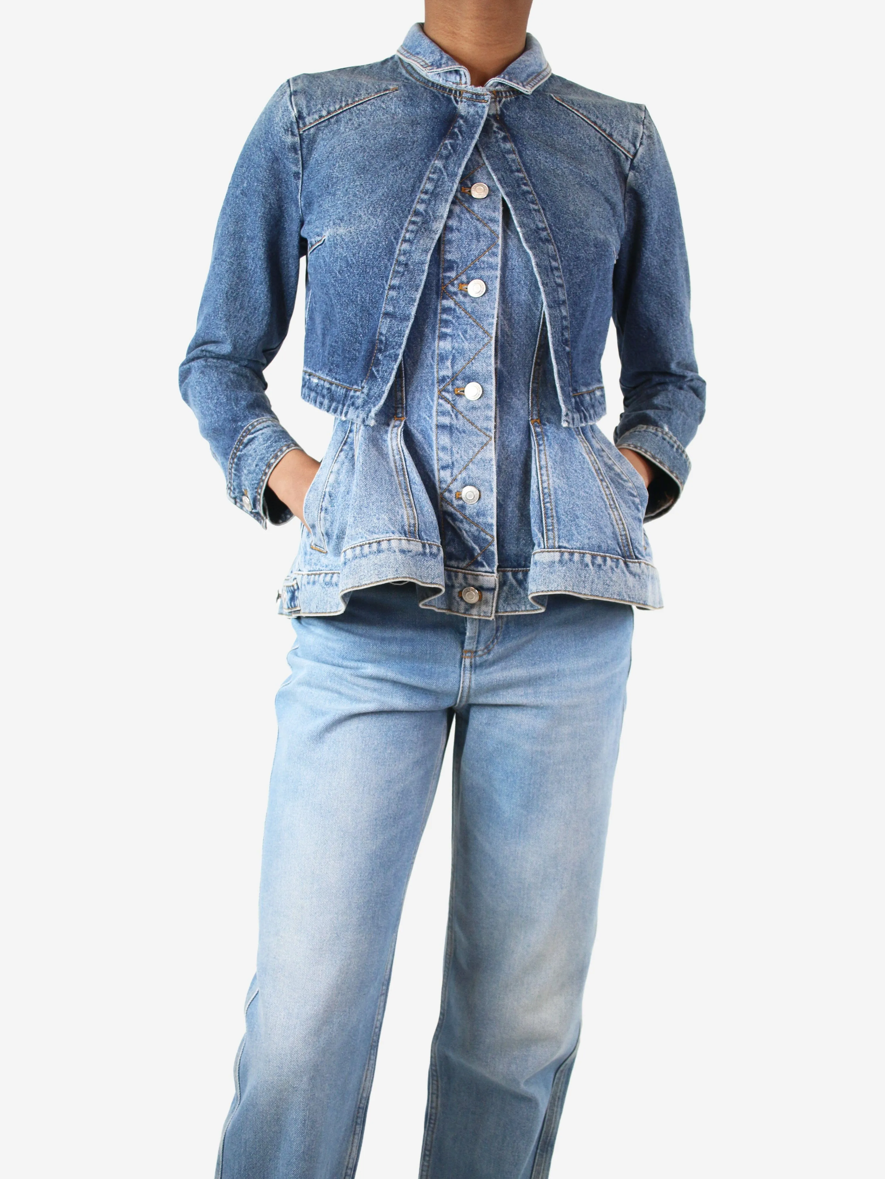 Blue double-layered peplum denim jacket - size UK 8