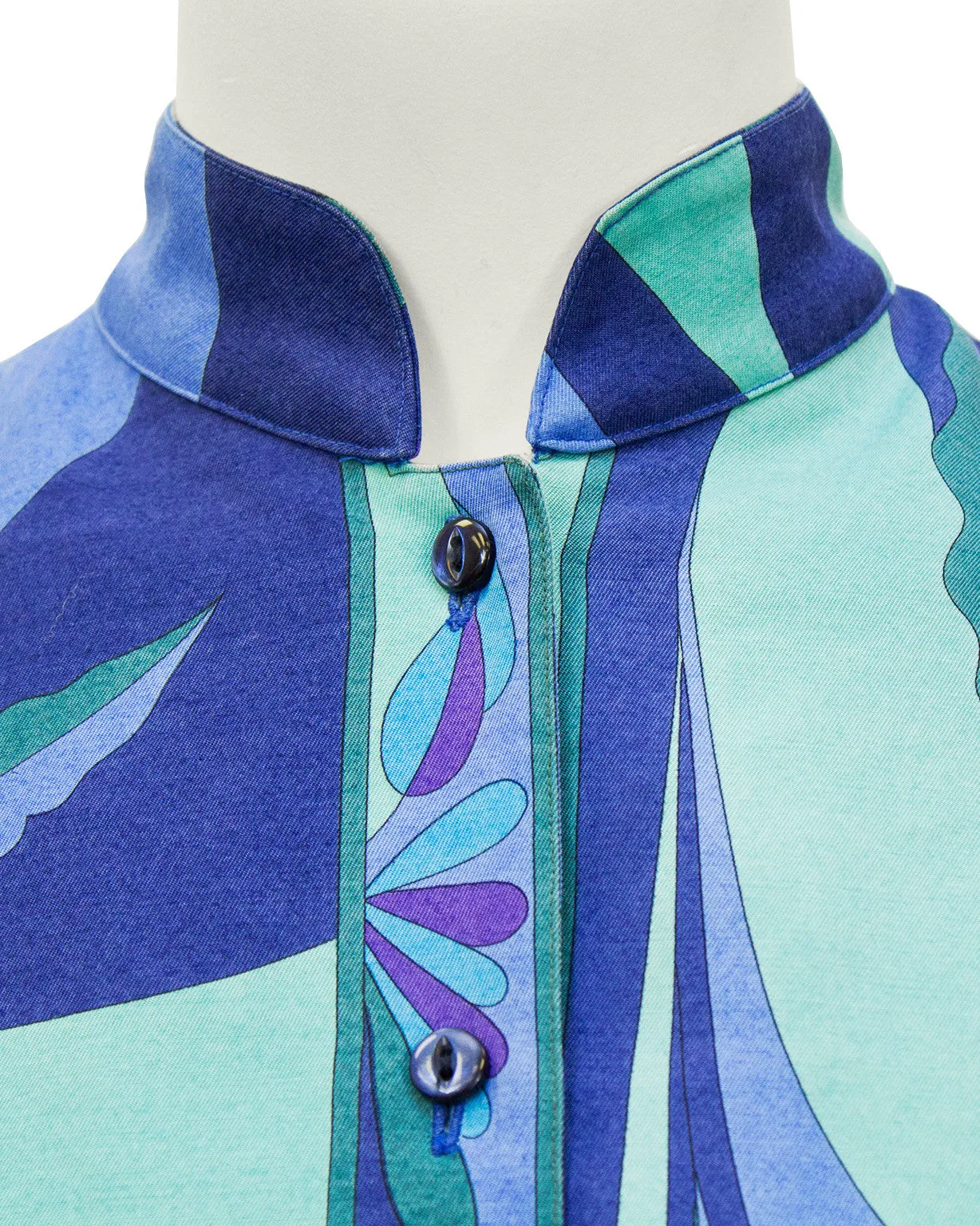 Blue Silk and Wool Printed 3/4 Length Jacket