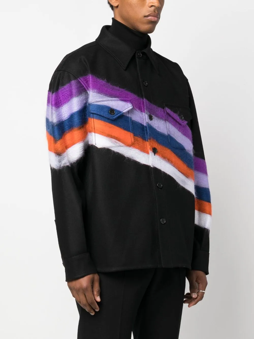 Brushed-Effect Striped Shirt Jacket