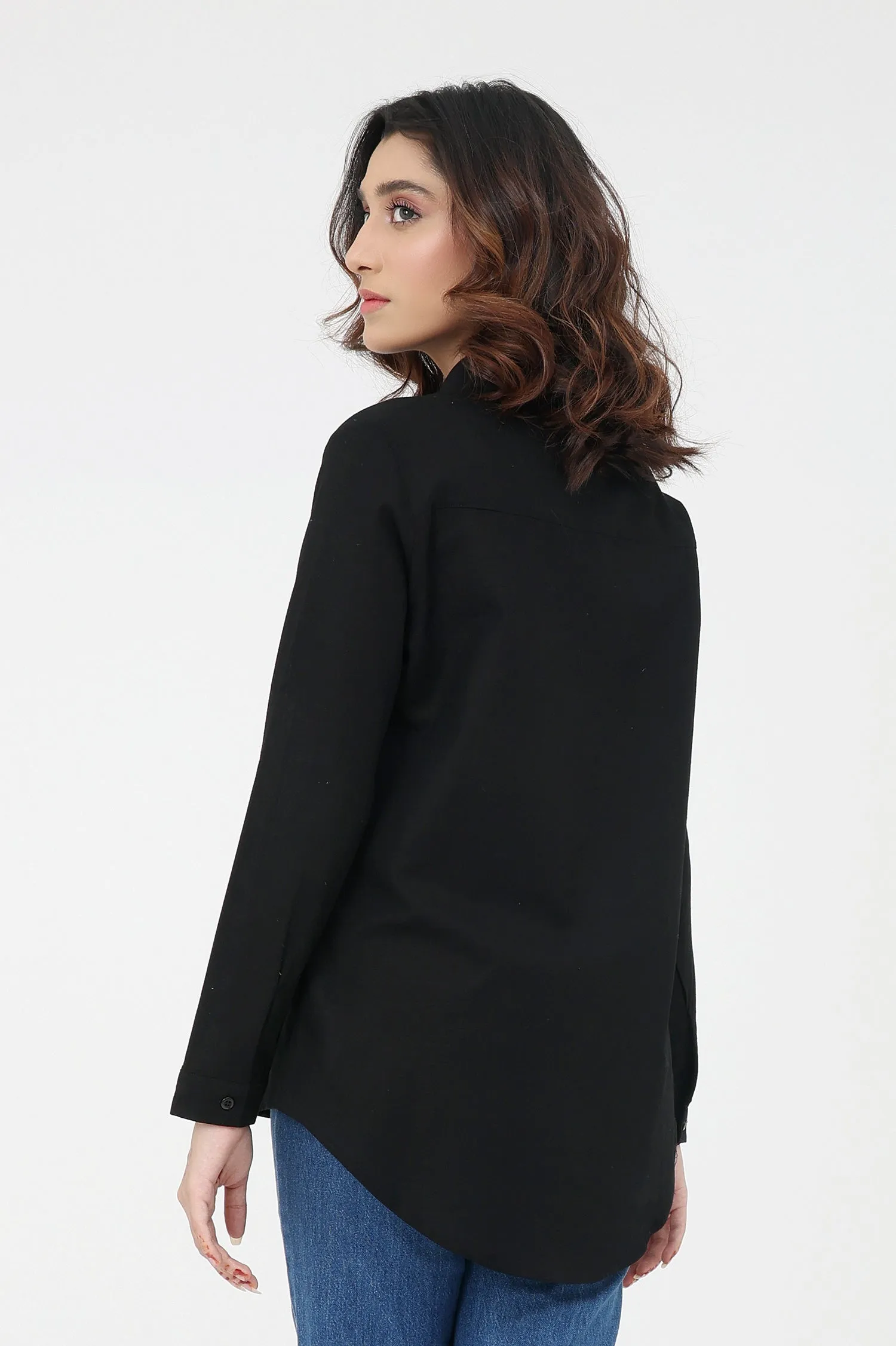 BUTTON-DOWN TOP-BLACK