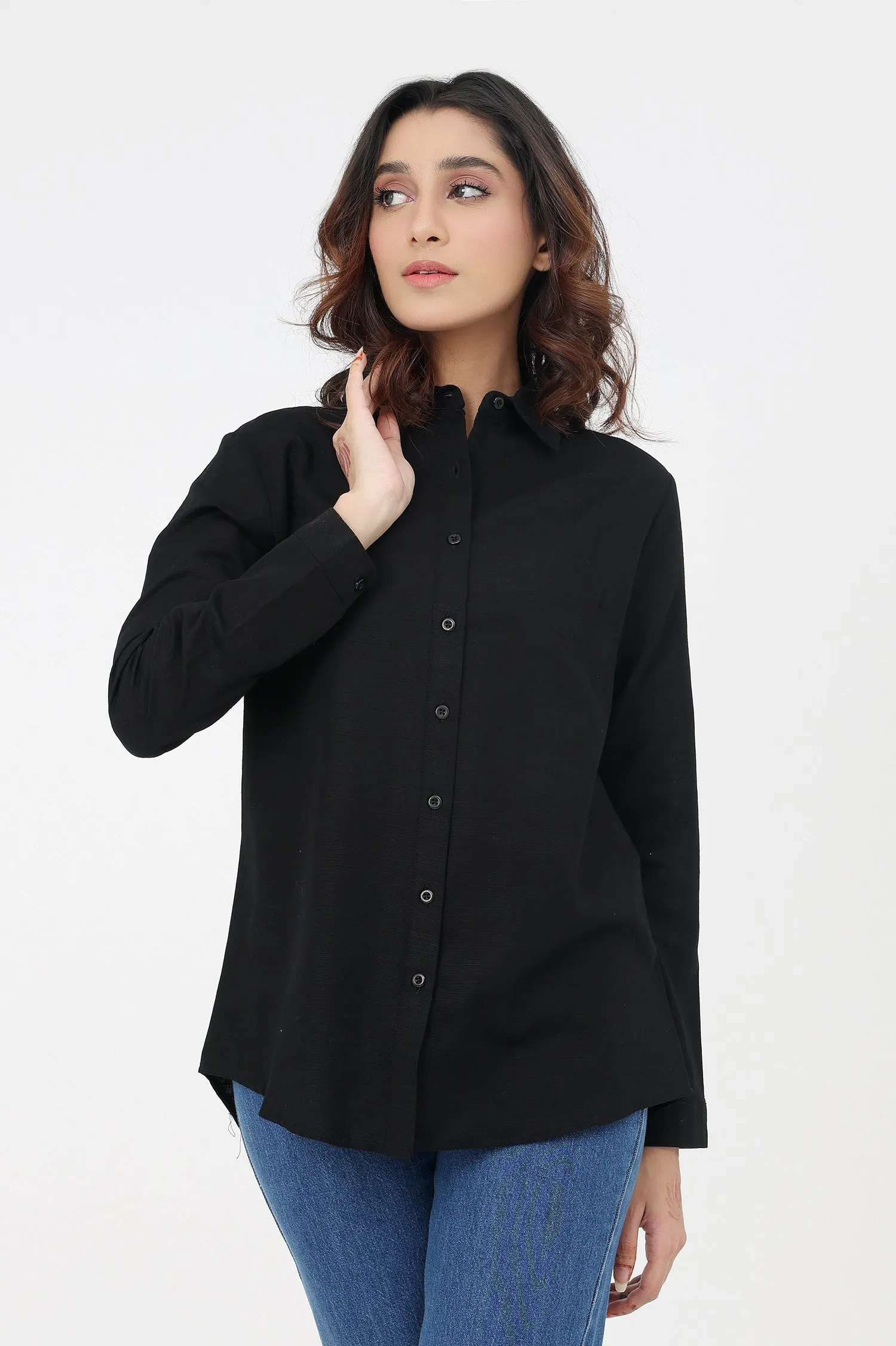 BUTTON-DOWN TOP-BLACK