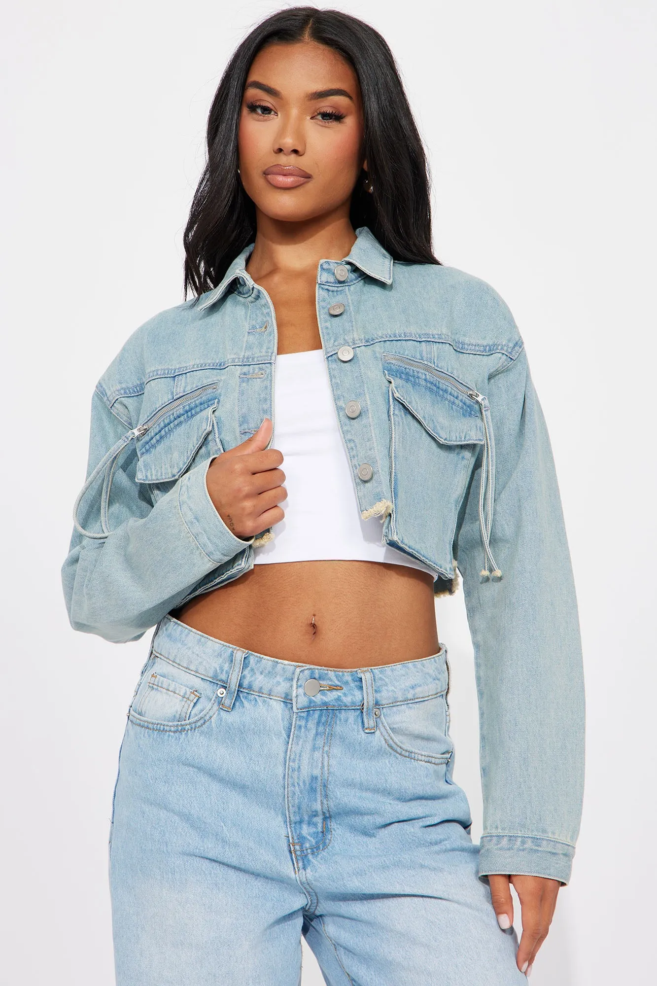 Devil In Disguise Cargo Denim Jacket - Light Wash