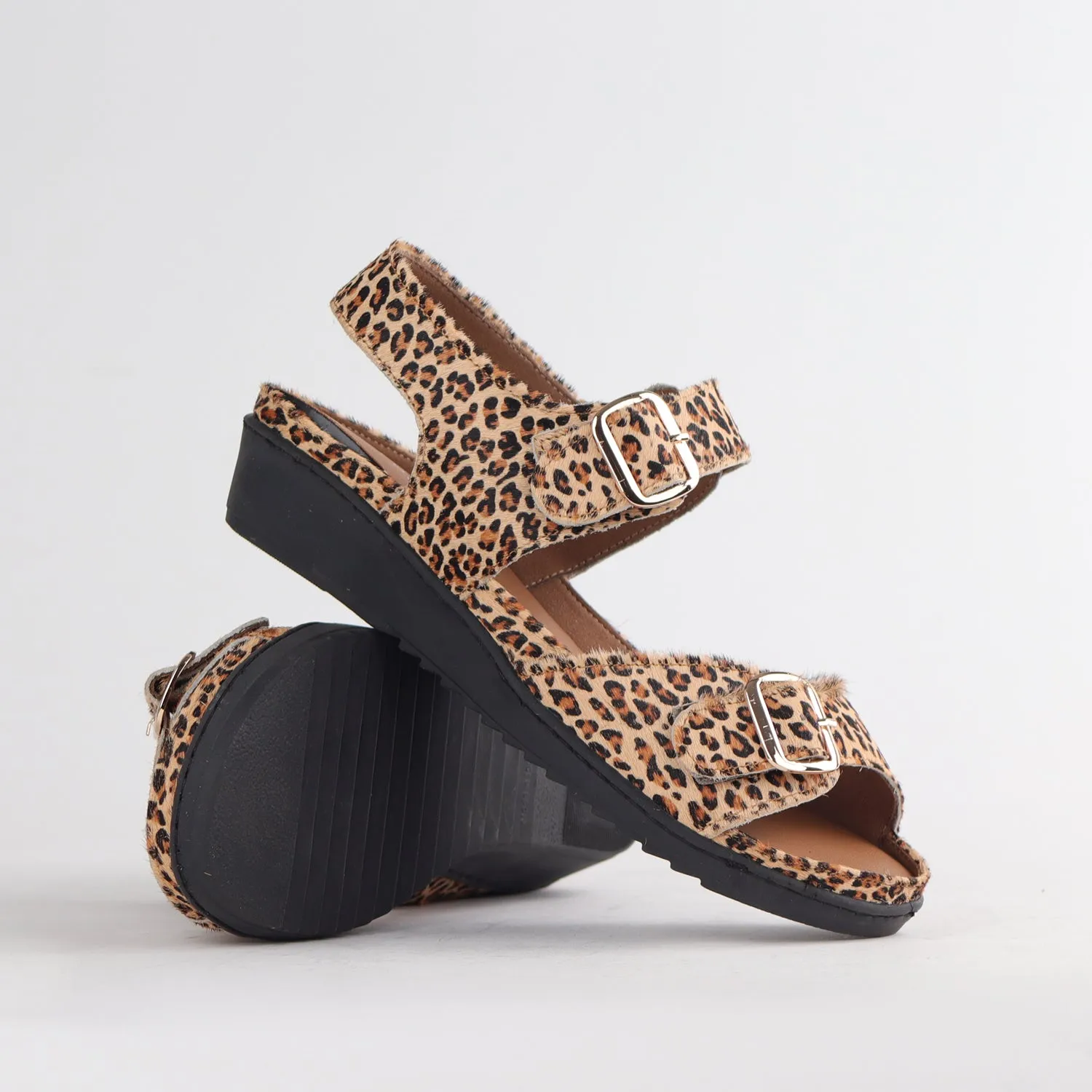 Double Band Sandal with Removable footband in Cheetah Tan - 12411