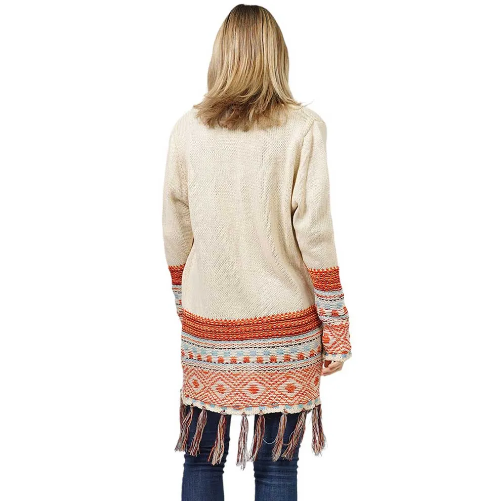 Ethnic Patterned Front Pocket Sweater Cardigan