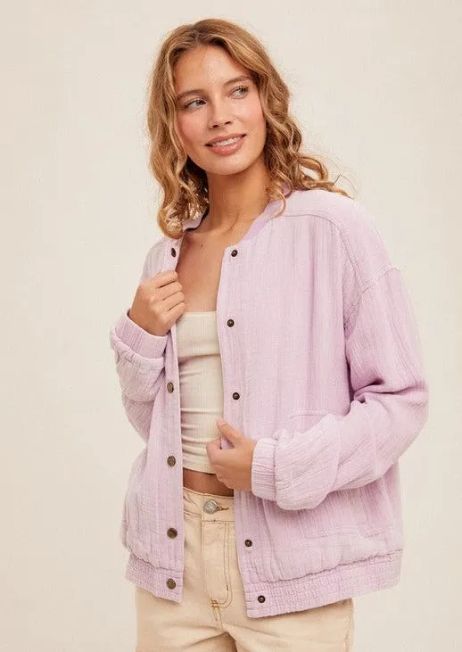 FINAL SALE - Light Orchid Gauze Bomber Jacket