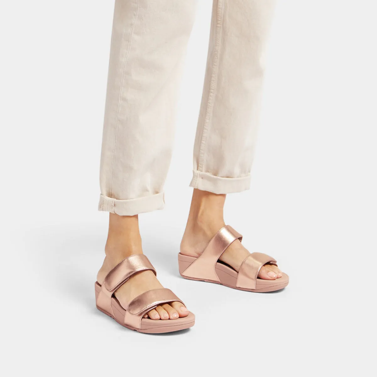 Fit Flop Lulu Adjustable Slides Rose Gold    