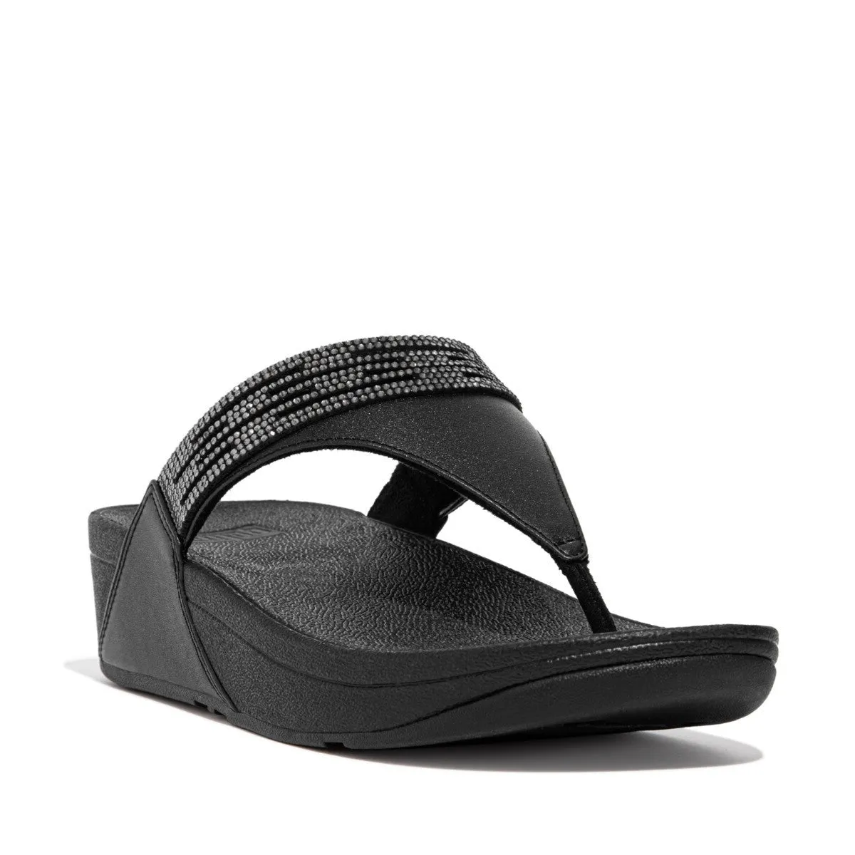 Fit Flop Lulu Lasercrystal Leather Toe-Post Sandals Black     