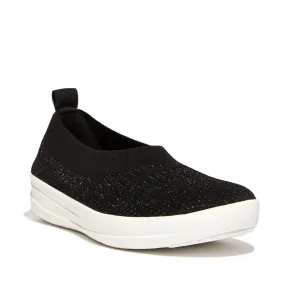 Fit-Flop Uberknit Slip-On Ballerina Black Rose Gold         