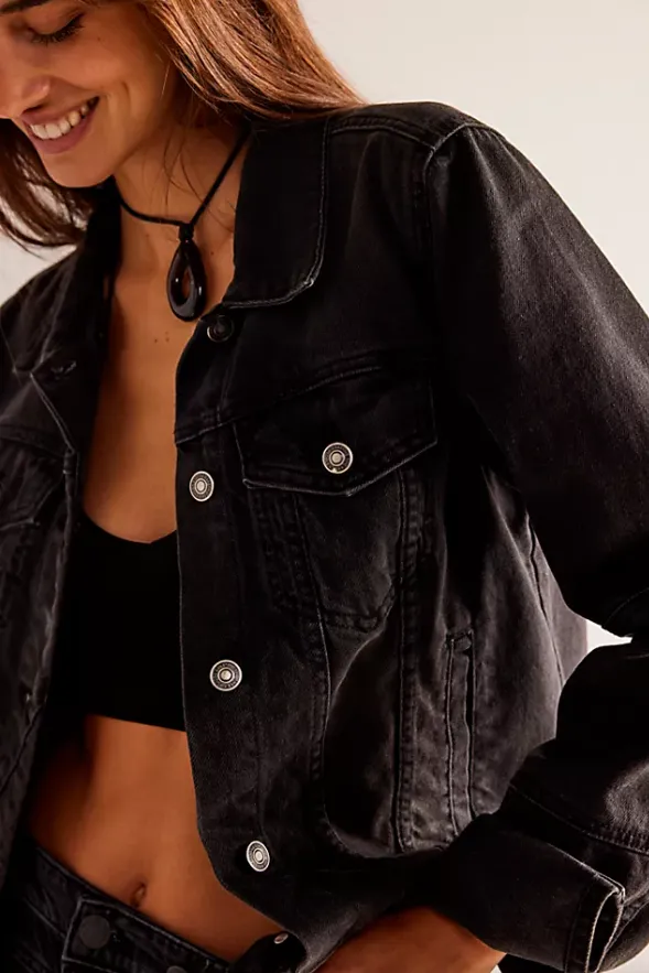 Free People Rumors Denim Jacket - Black