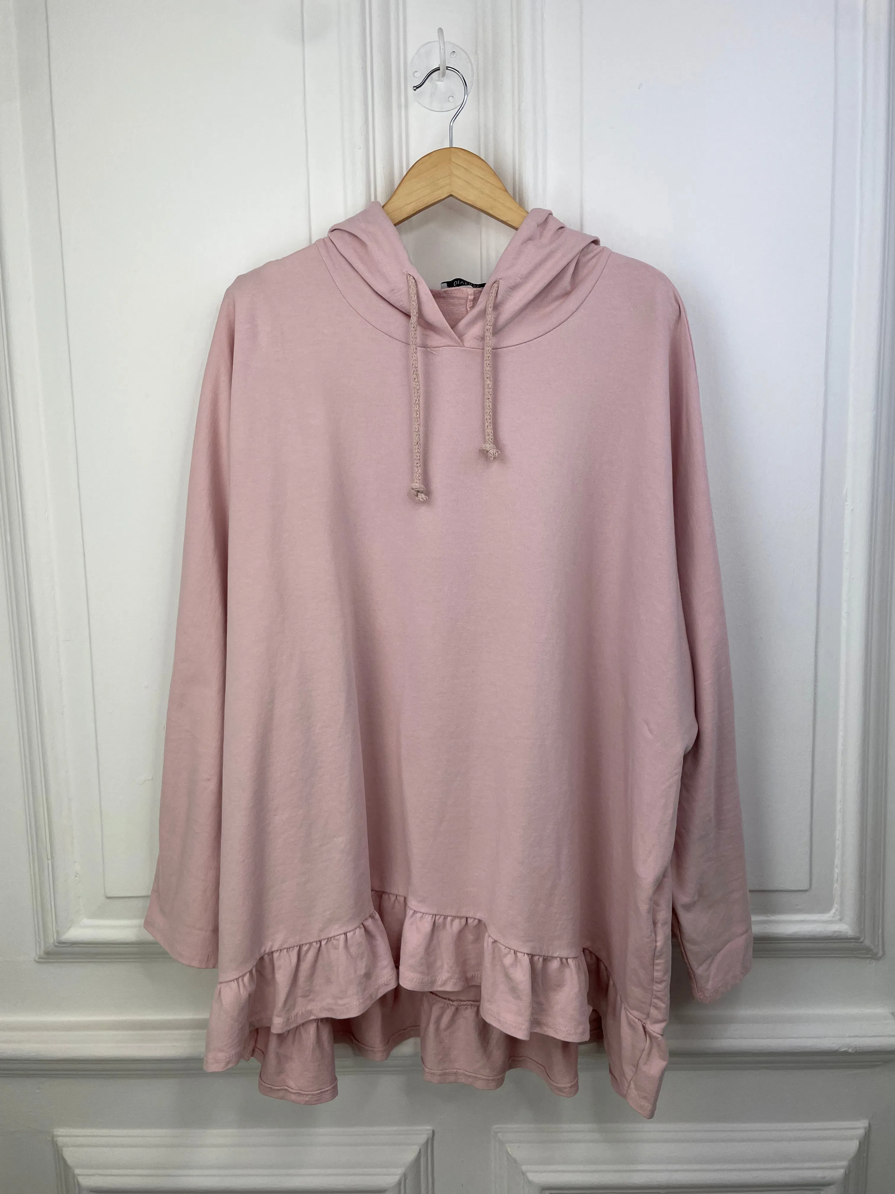 Frill Edge Oversized Hoodie - Blush Pink