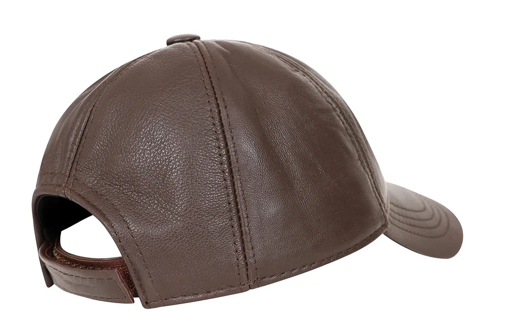 Genuine Light Brown Leather Baseball Cap - Curve Peak