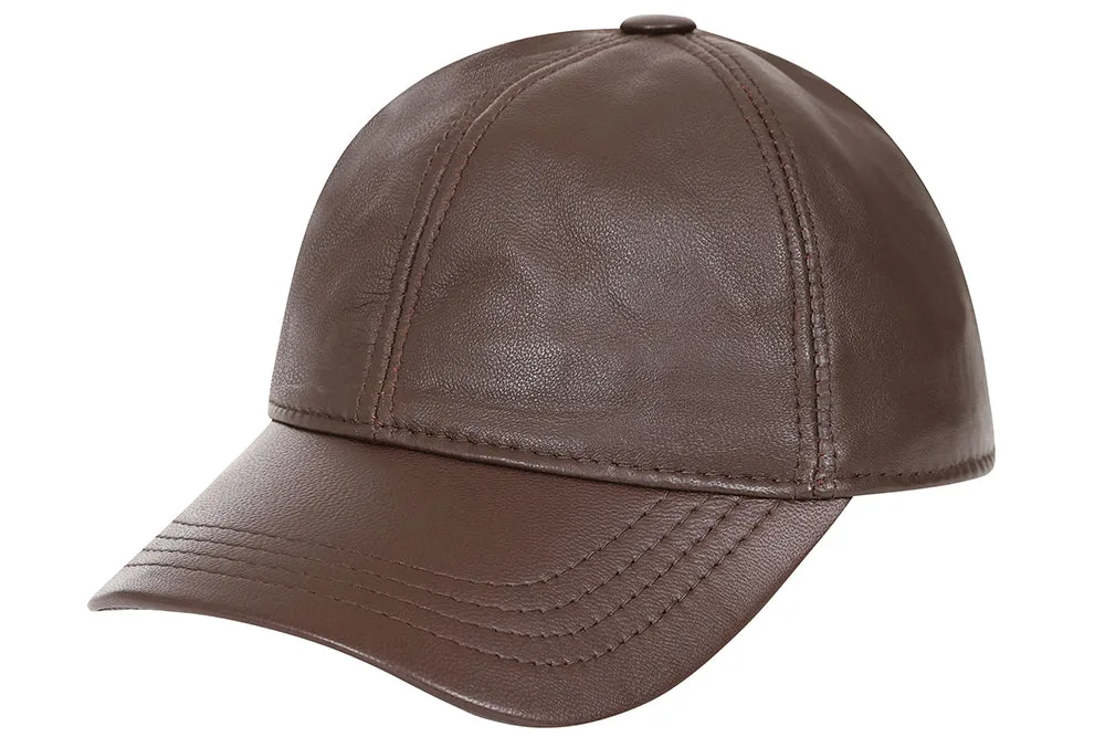 Genuine Light Brown Leather Baseball Cap - Curve Peak