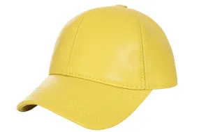 Genuine Yellow Leather Baseball Cap - Curve Peak