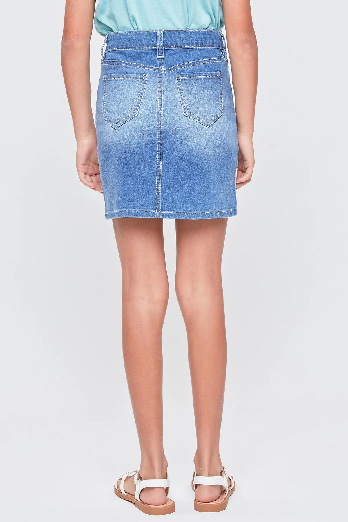 Girls' Essential High-Rise Basic Denim Skirt-Distressed