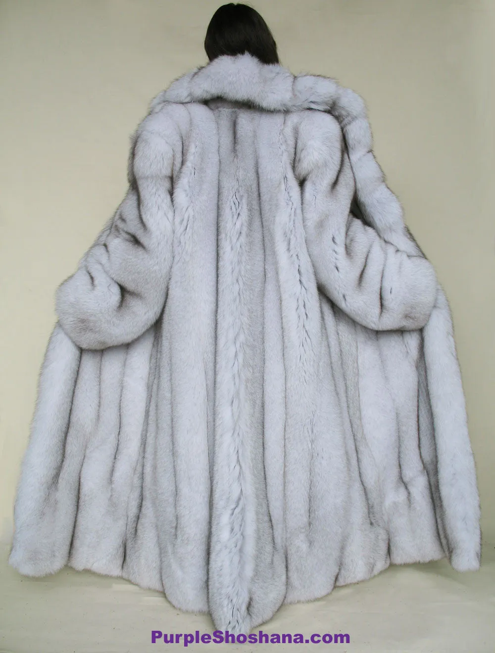 Gorgeous Plush Blue Fox Solid Silver Fur Coat Stroller M/L/XL  Made in Canada