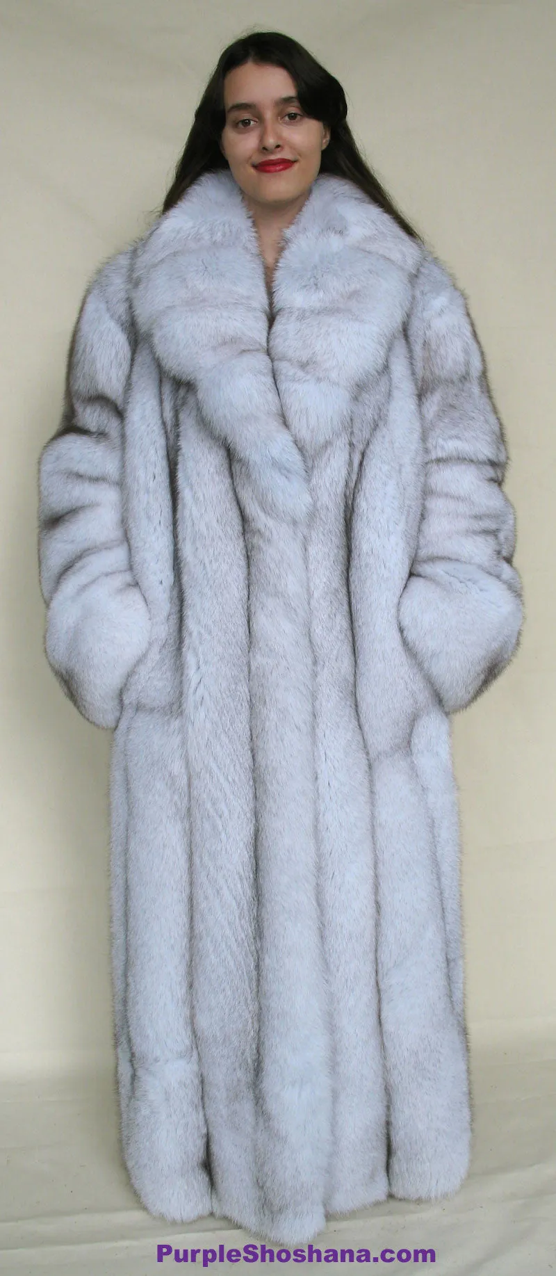 Gorgeous Plush Blue Fox Solid Silver Fur Coat Stroller M/L/XL  Made in Canada