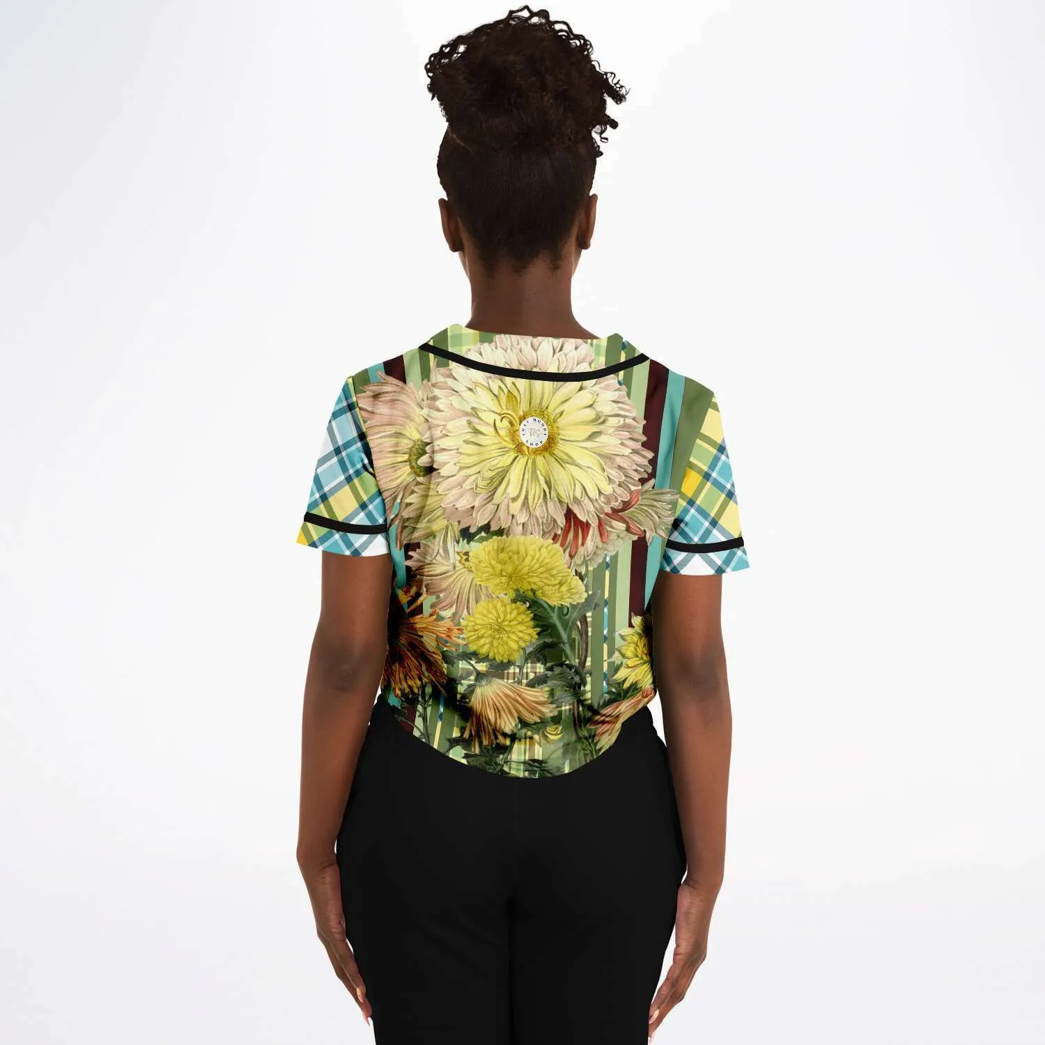 Green Caravan Floral Cropped Button Front Jersey