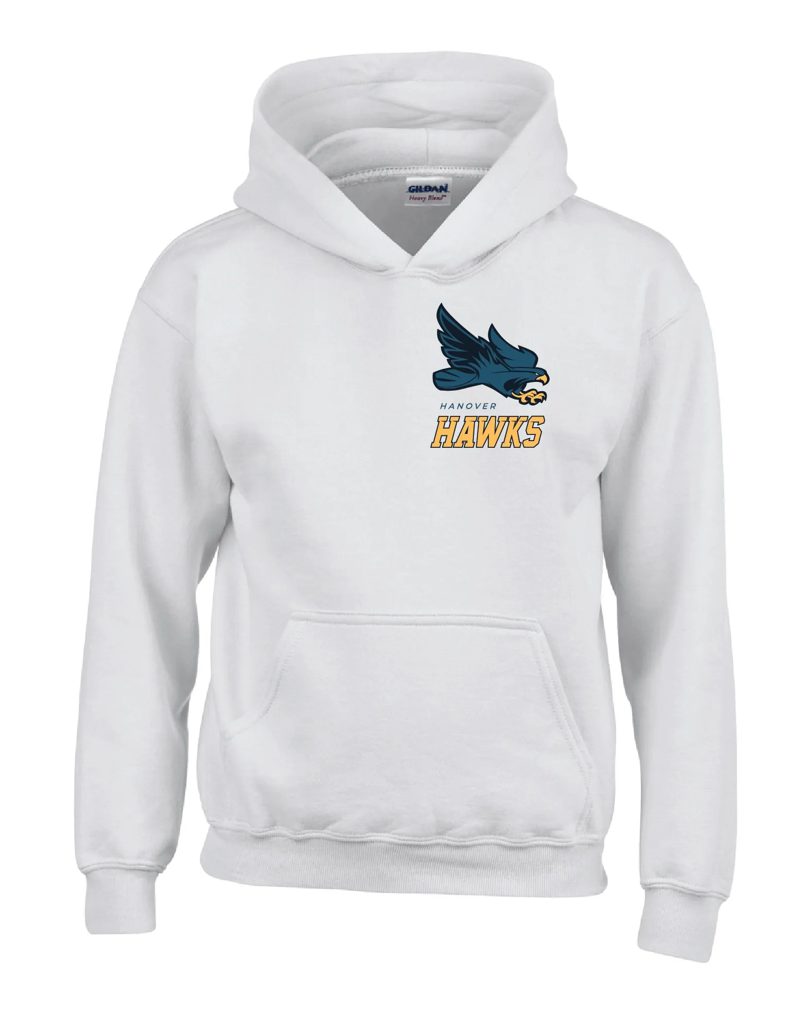 Hanover White Hoodie - Flying Hawk Full Front/Left Chest