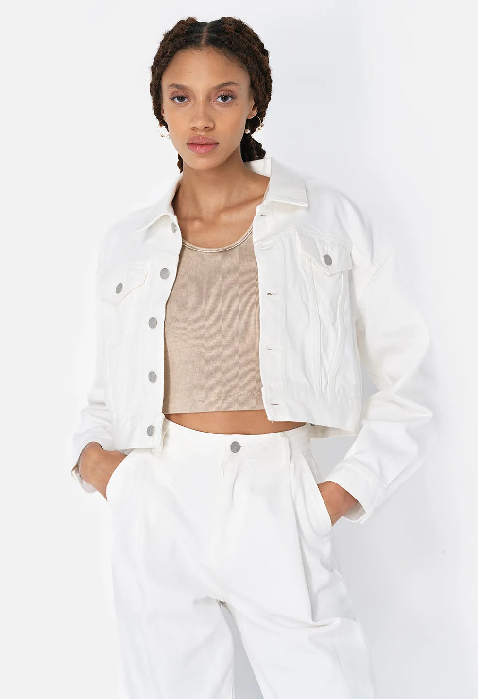 Hickory Cropped Denim Jacket / White