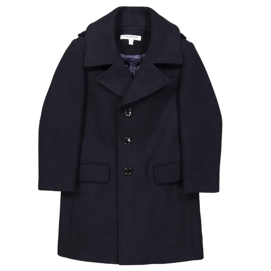 Isaac Mizrahi Boys Navy Single Breasted Wool Coat_ CT1013