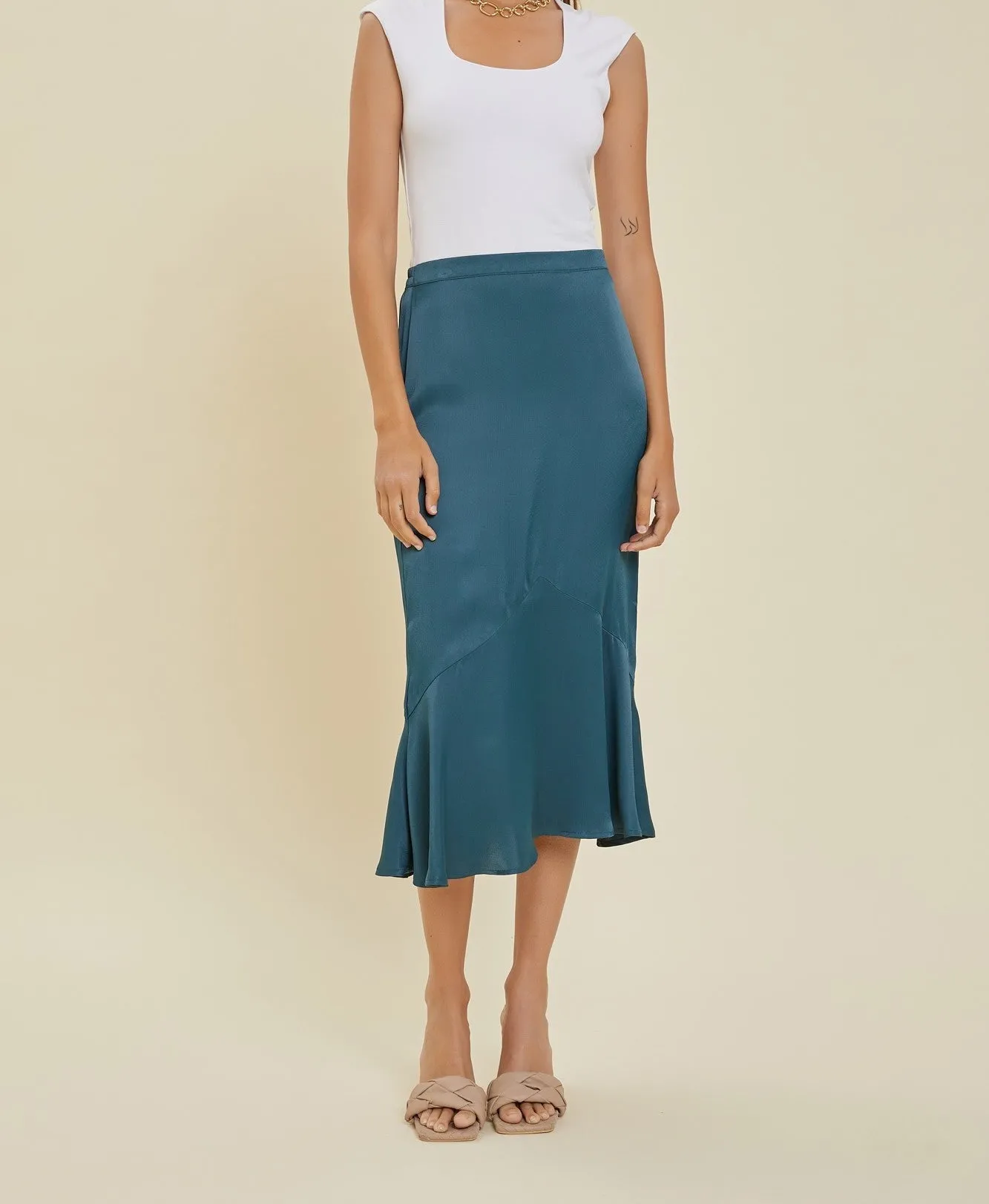 Maria Satin Midi Skirt