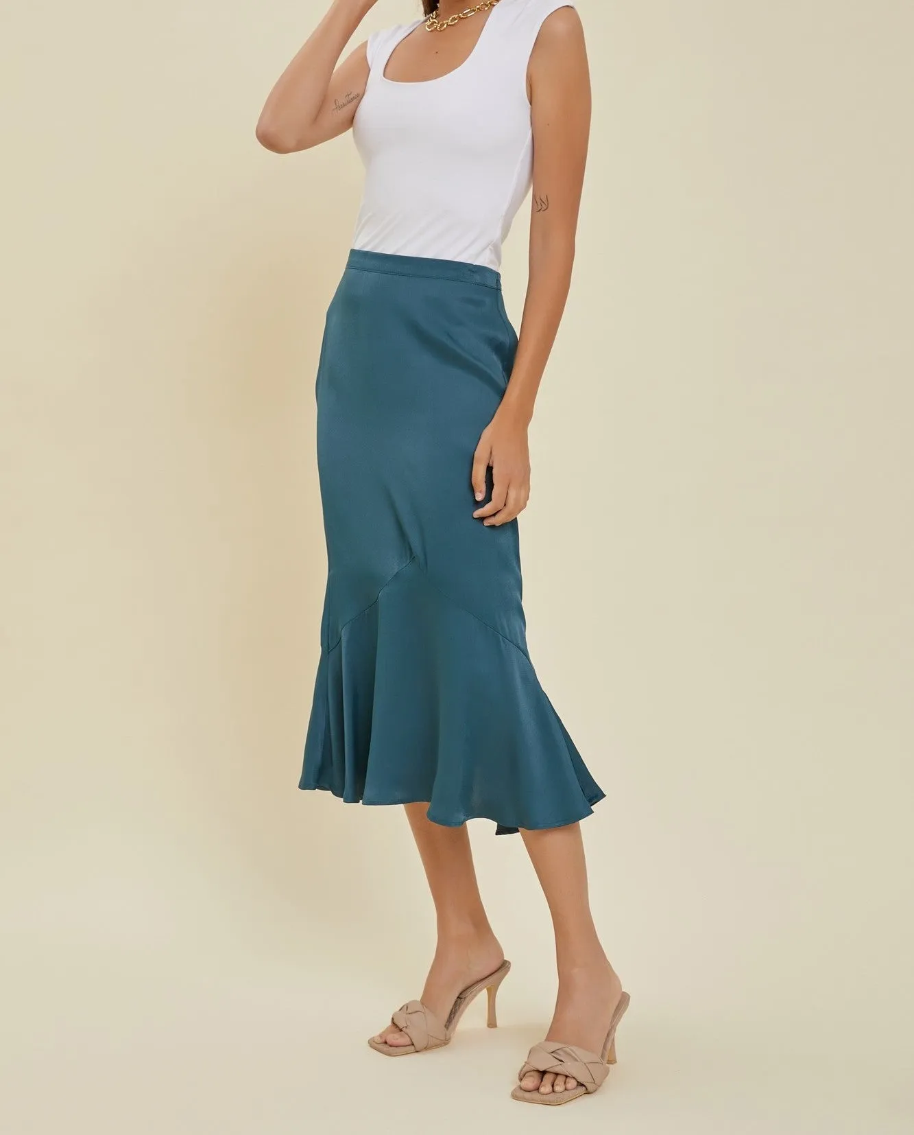 Maria Satin Midi Skirt