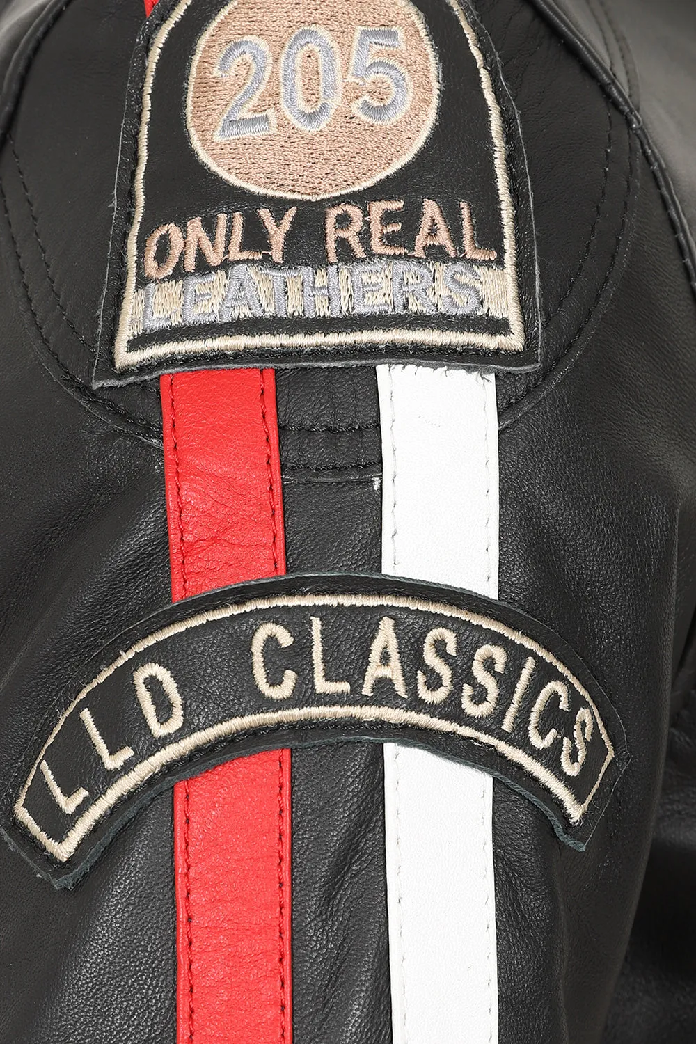 Men's Black Real Leather Racing Style Jacket with Stripes - 'FRANK'