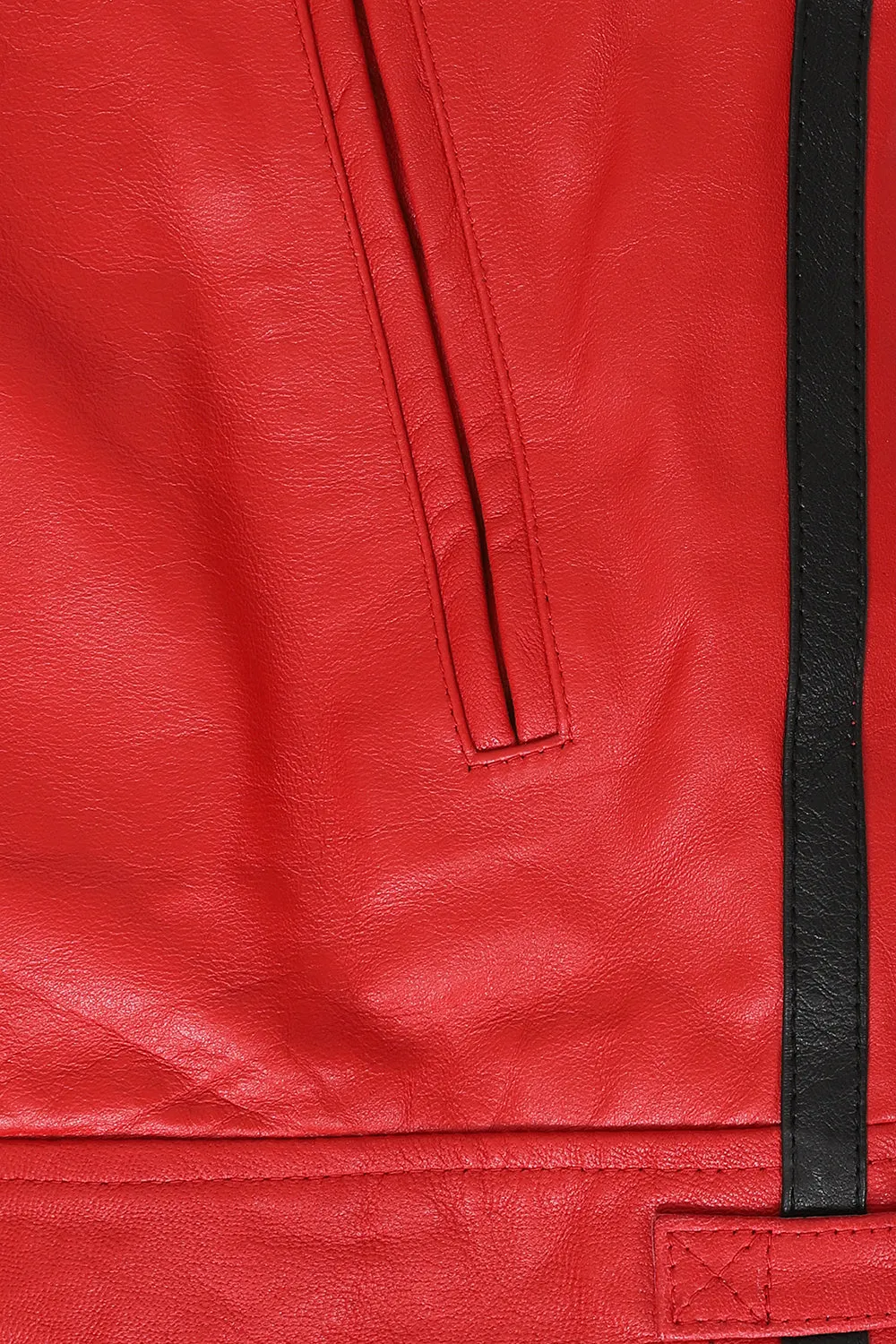 Men's Red Real Leather Racing Style Jacket with Stripes - 'FRANK'