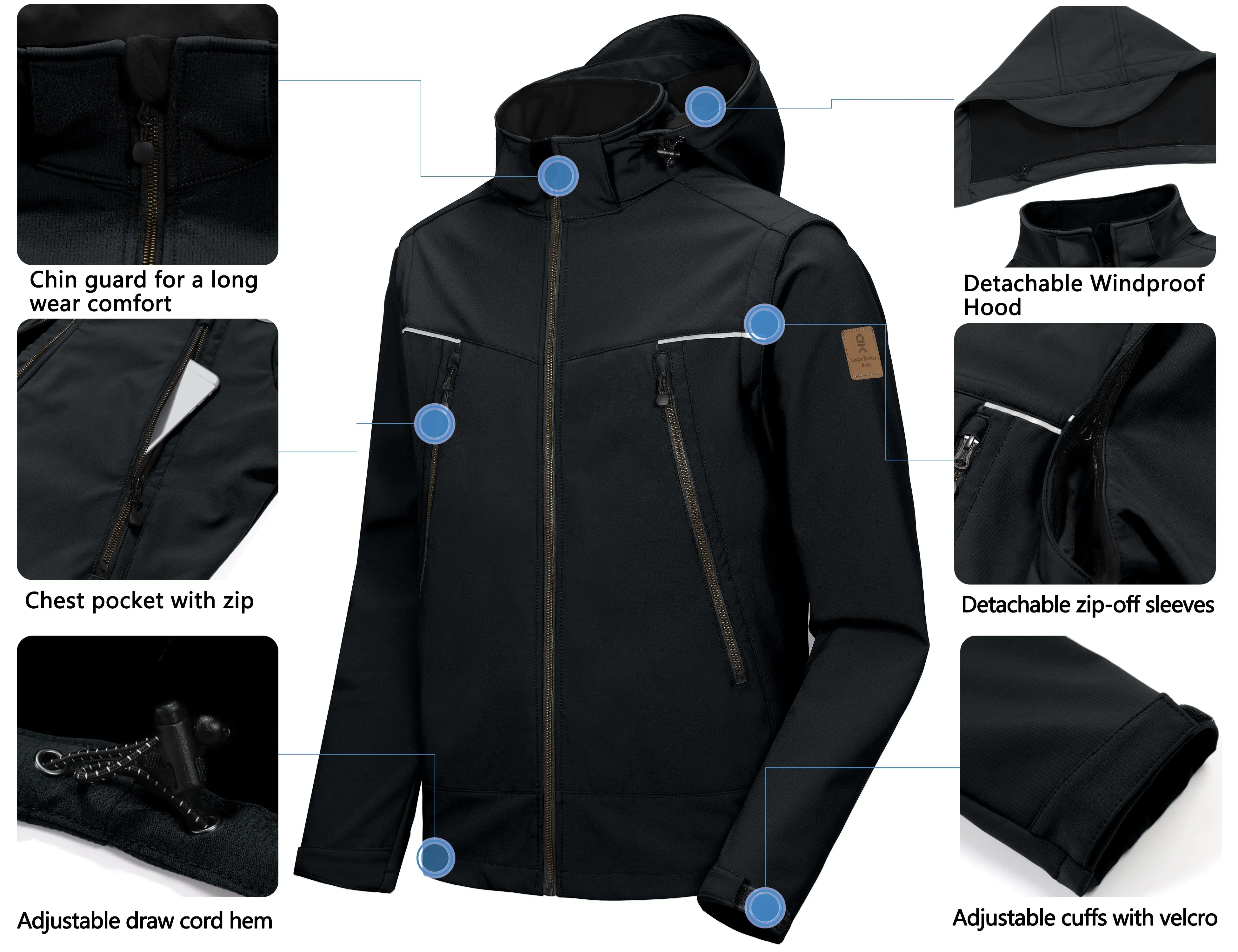 Men's Waterproof Fleece Softshell Ski Jacket